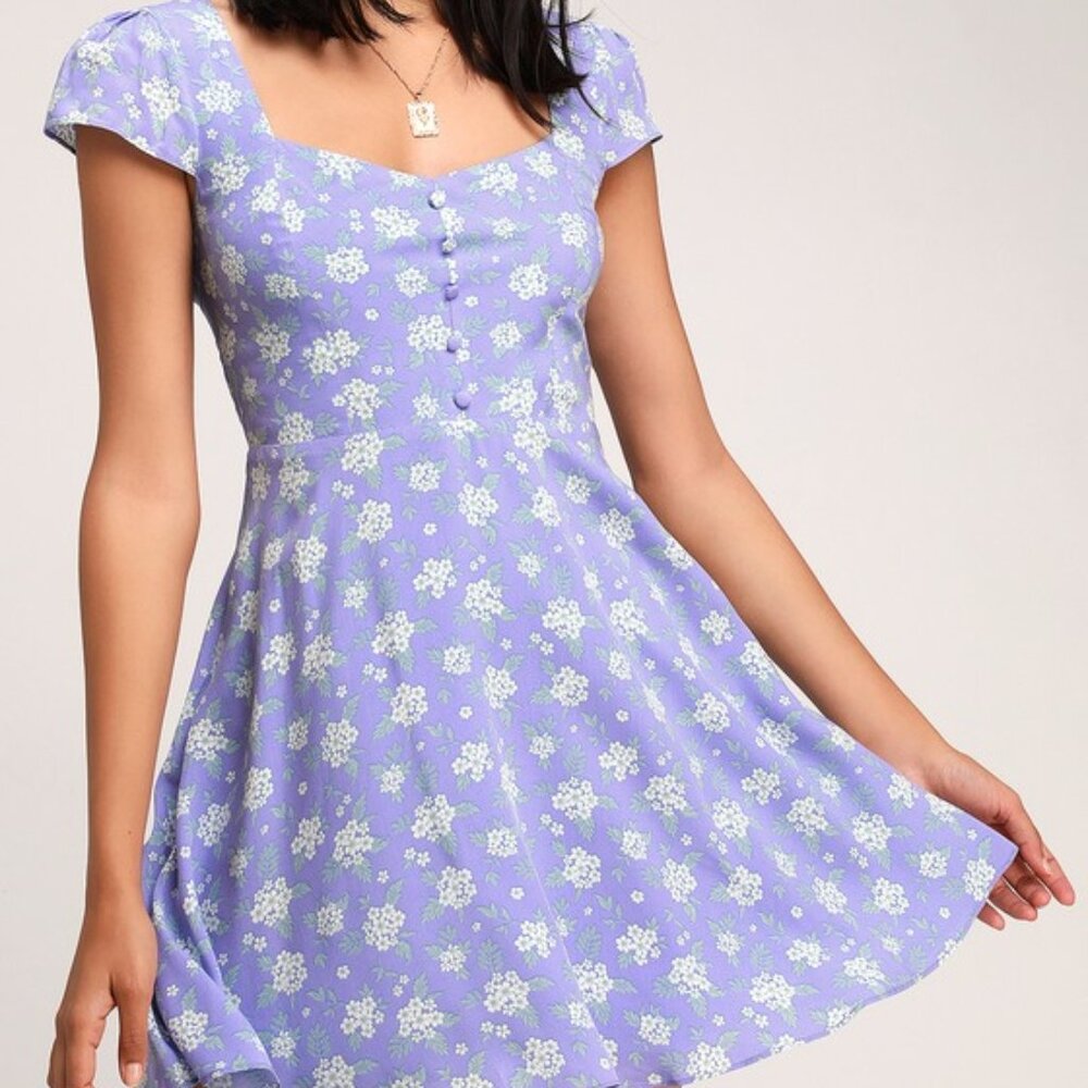 Lulus Passion Project Lilac Floral Print Mini Dress Purple - Size M